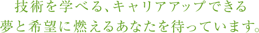 技術を学べる、キャリアアップできる夢と希望に燃えるあなたを待っています。